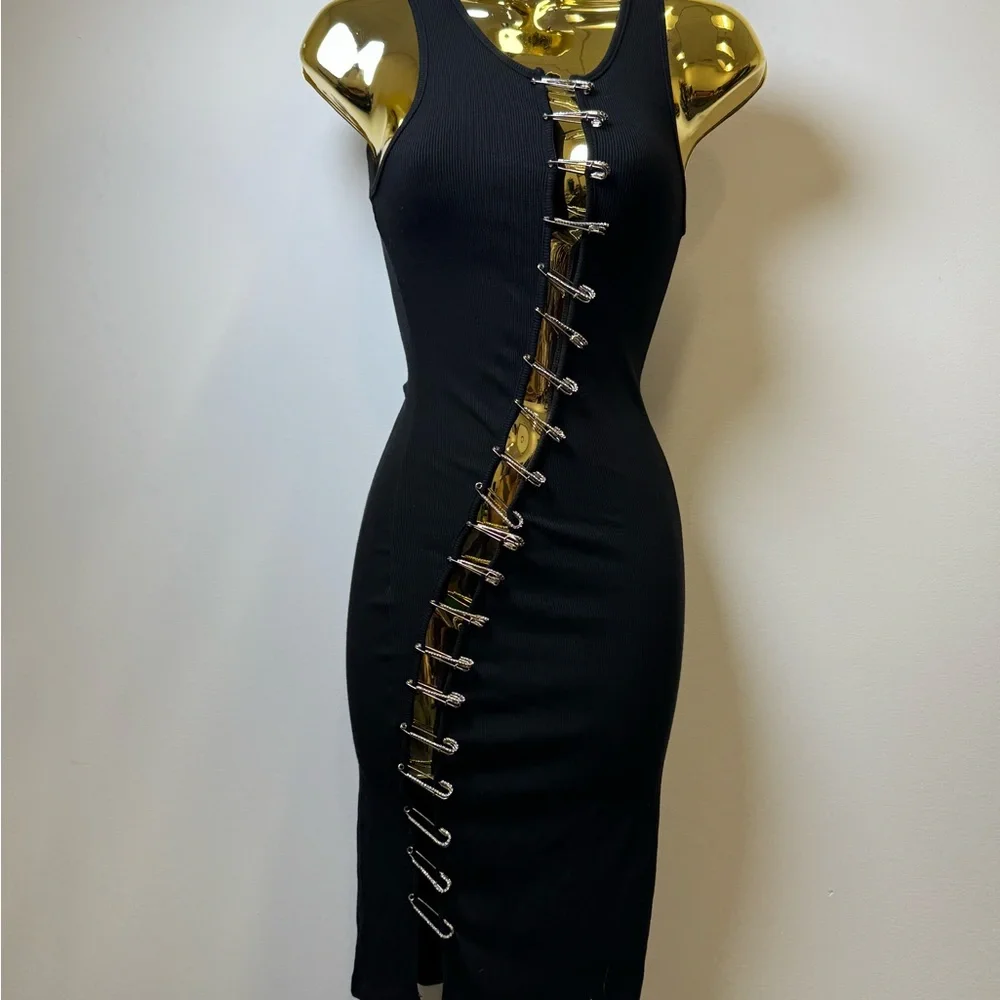 AKIRA Safety Pin Dress Black Bodycon Cutout Small - Picture 8 of 9